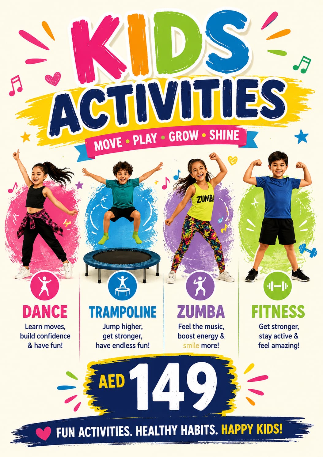 Kids Activities — Dance, Trampoline, Zumba, Fitness for AED 149